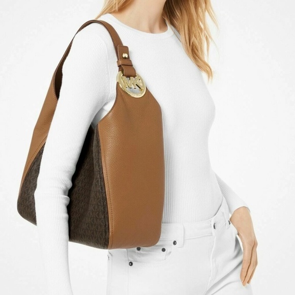 Michael Kors Fulton Signature Brown/Acorn Large Hobo Shoulder Bag - Picture 3 of 6